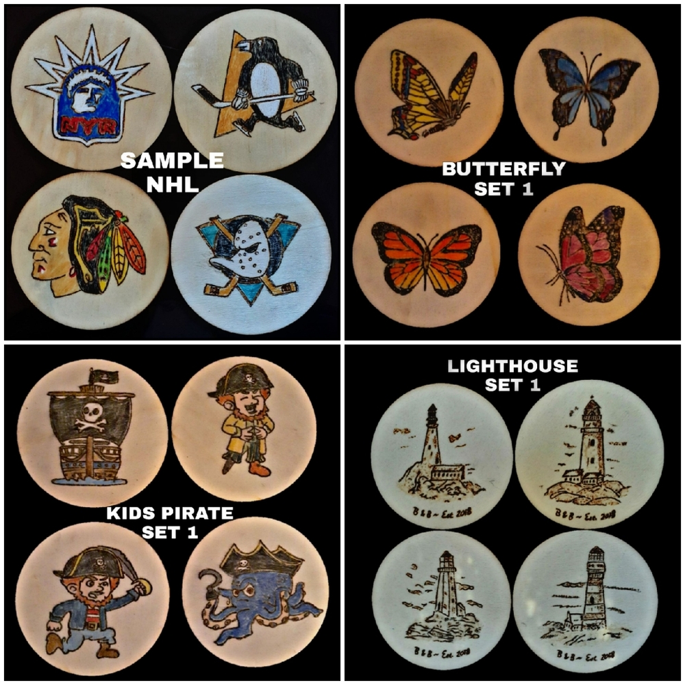 CUSTOM WOOD BURNED COASTER SETS